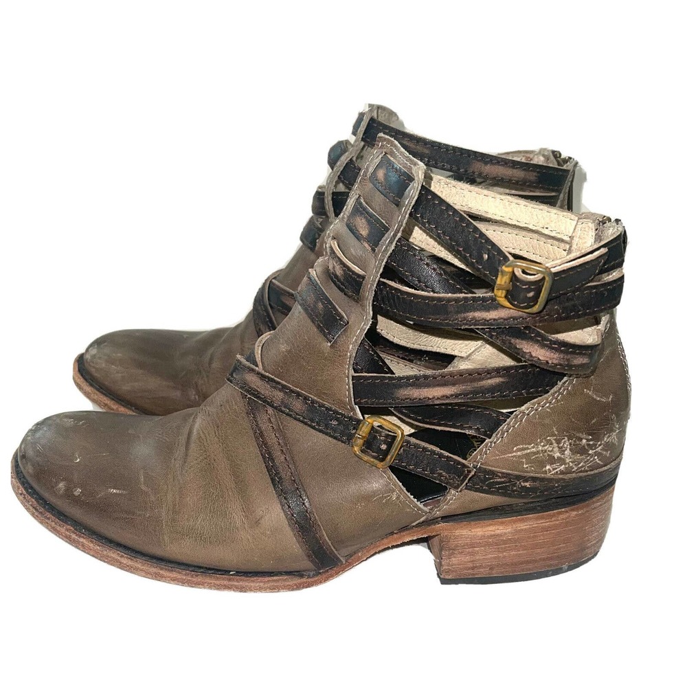 Freebird By Steven Stair Women 7 Distressed Gray Brown Ankle Booties Boots Shoes
